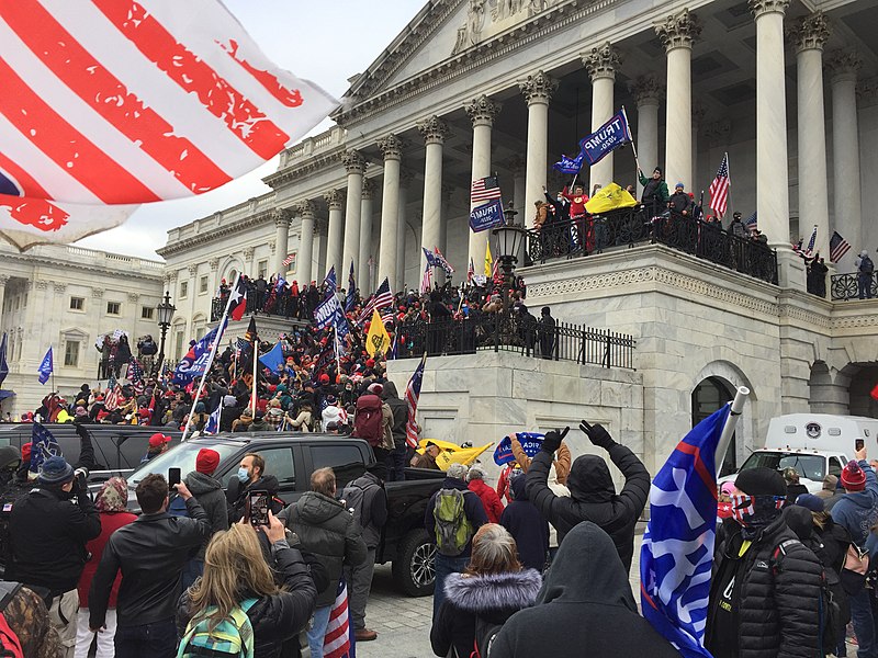 Image of the US Capitol steps filled with rioters and traitors on January 6