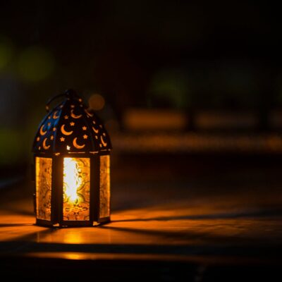Image is a lantern on a table