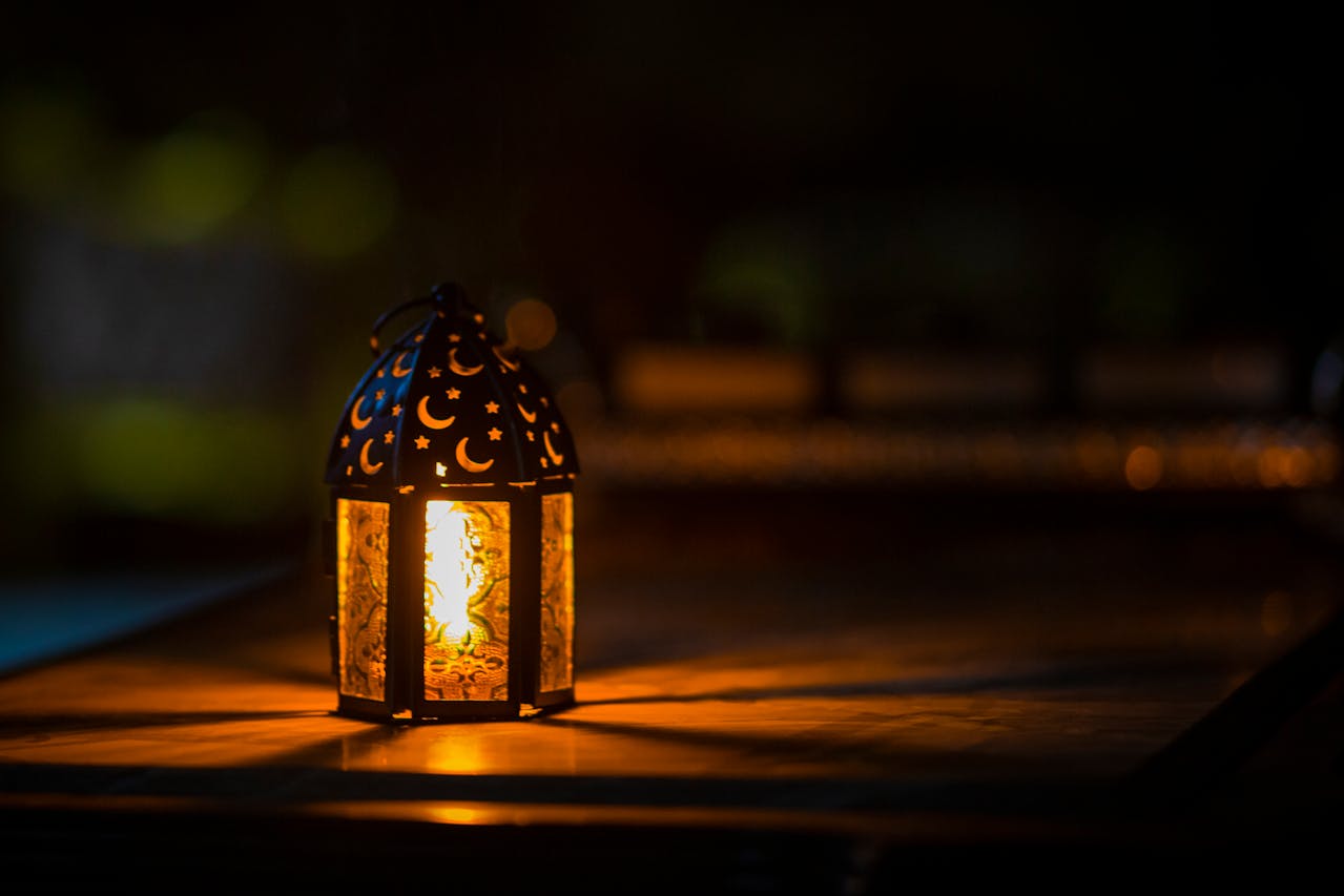 Image is a lantern on a table